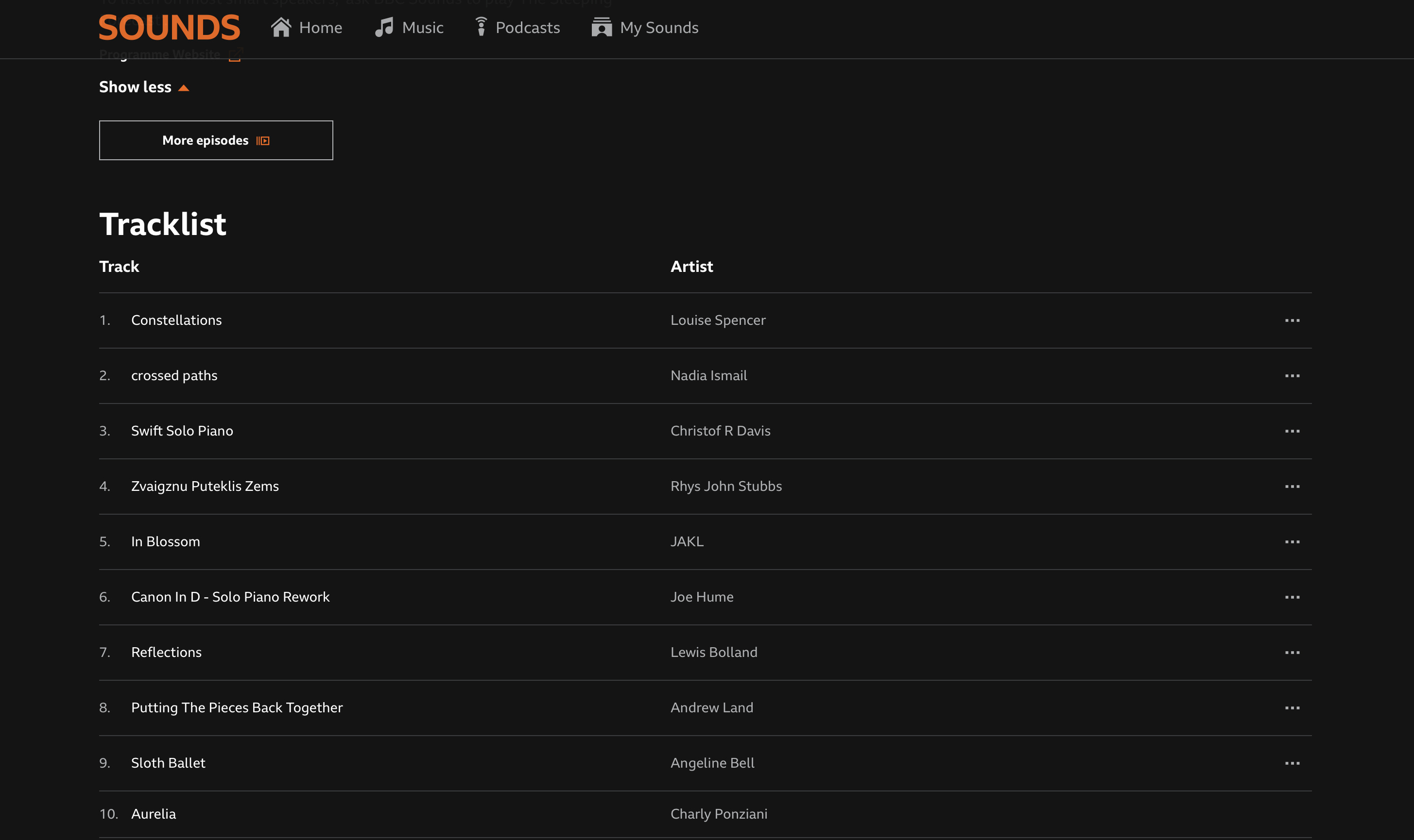 BBC Radio 3 Unwind — Aurelia tracklist
